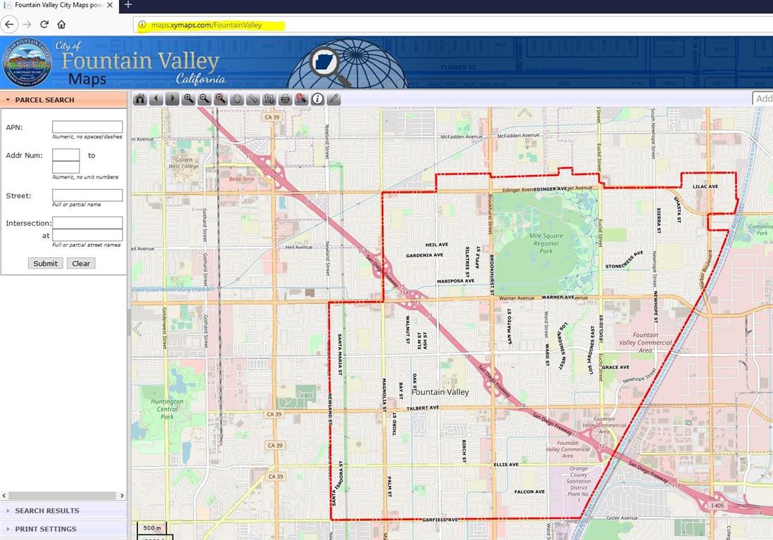 Picture of map of Fountain Valley