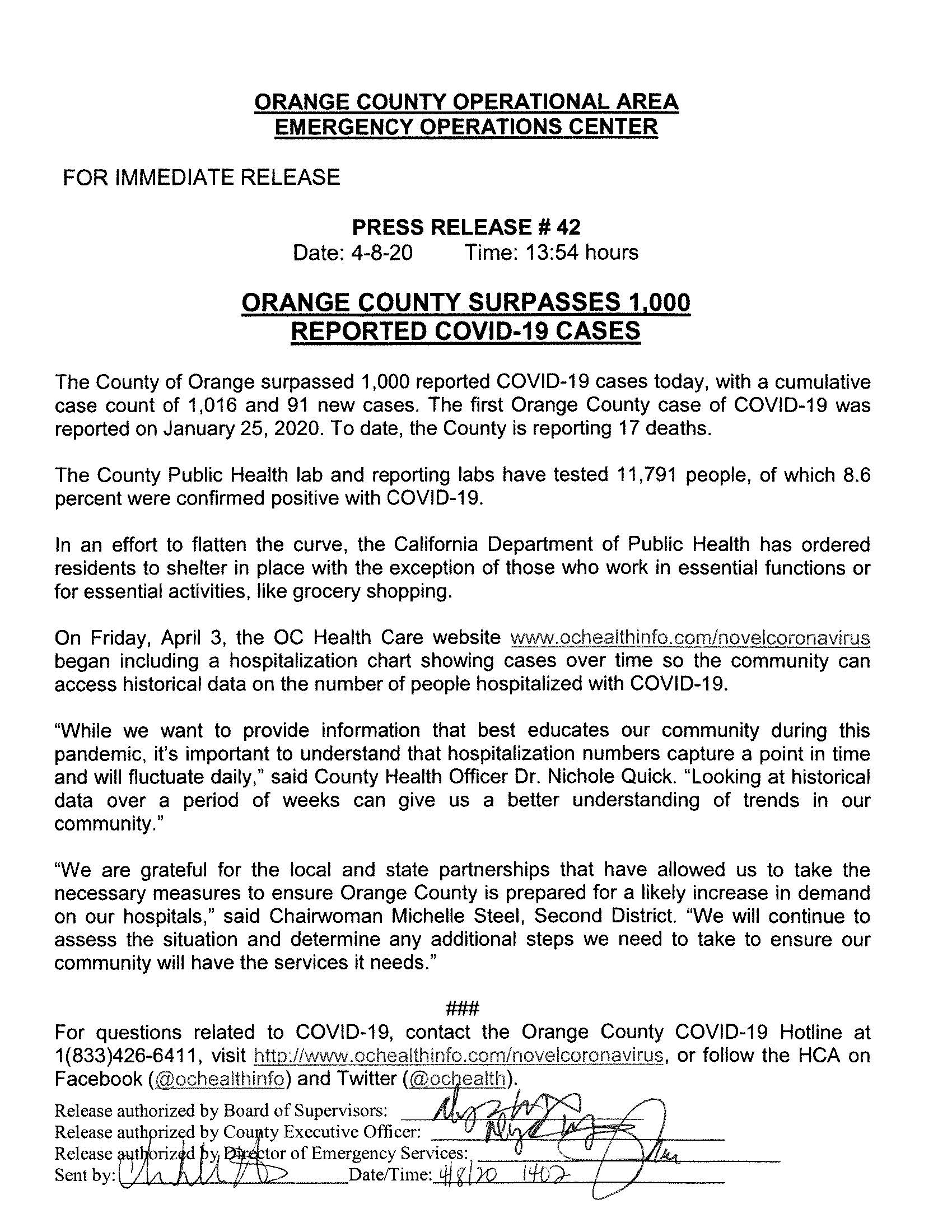EOC Press Release 42 - 1000 Cases
