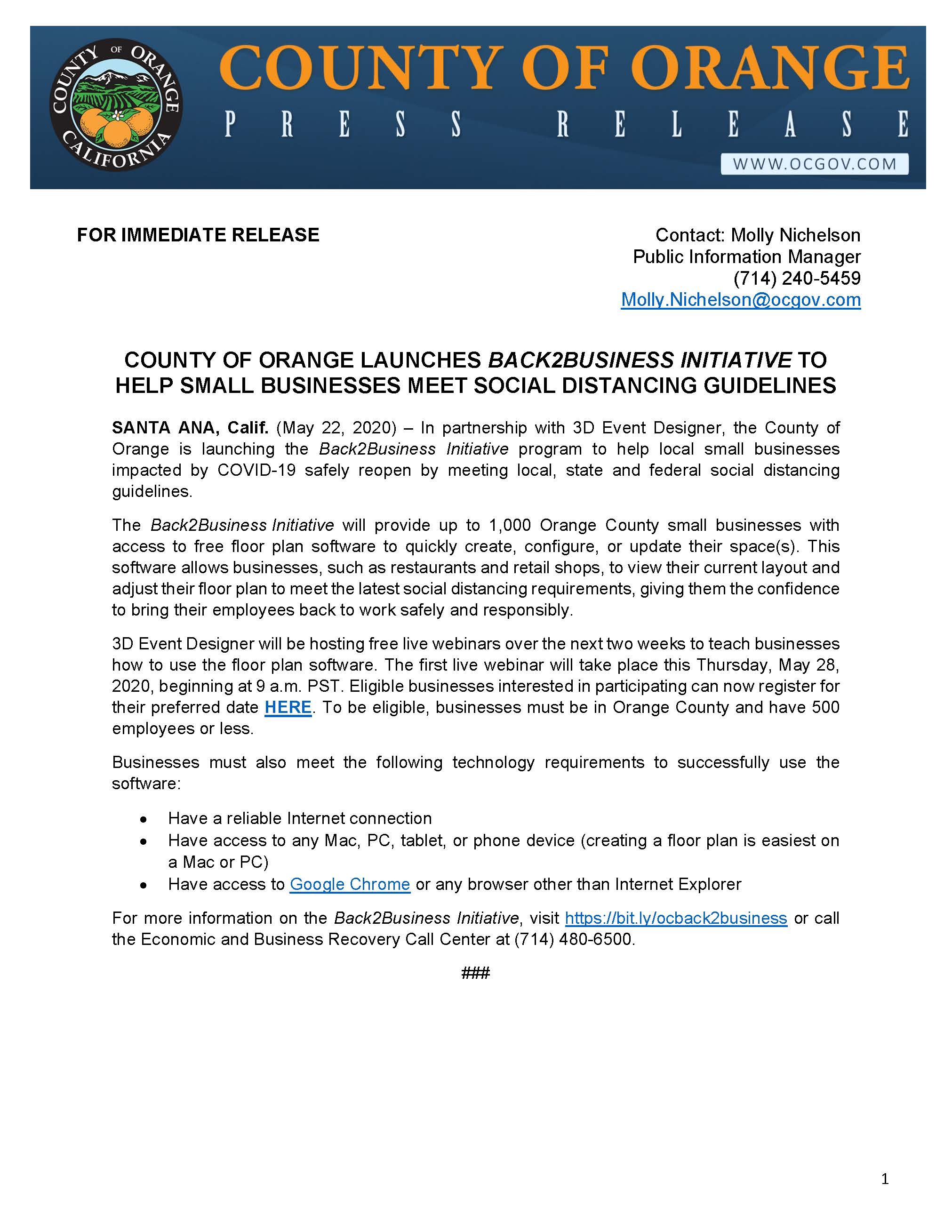 OC Launches Back2Business Initiative