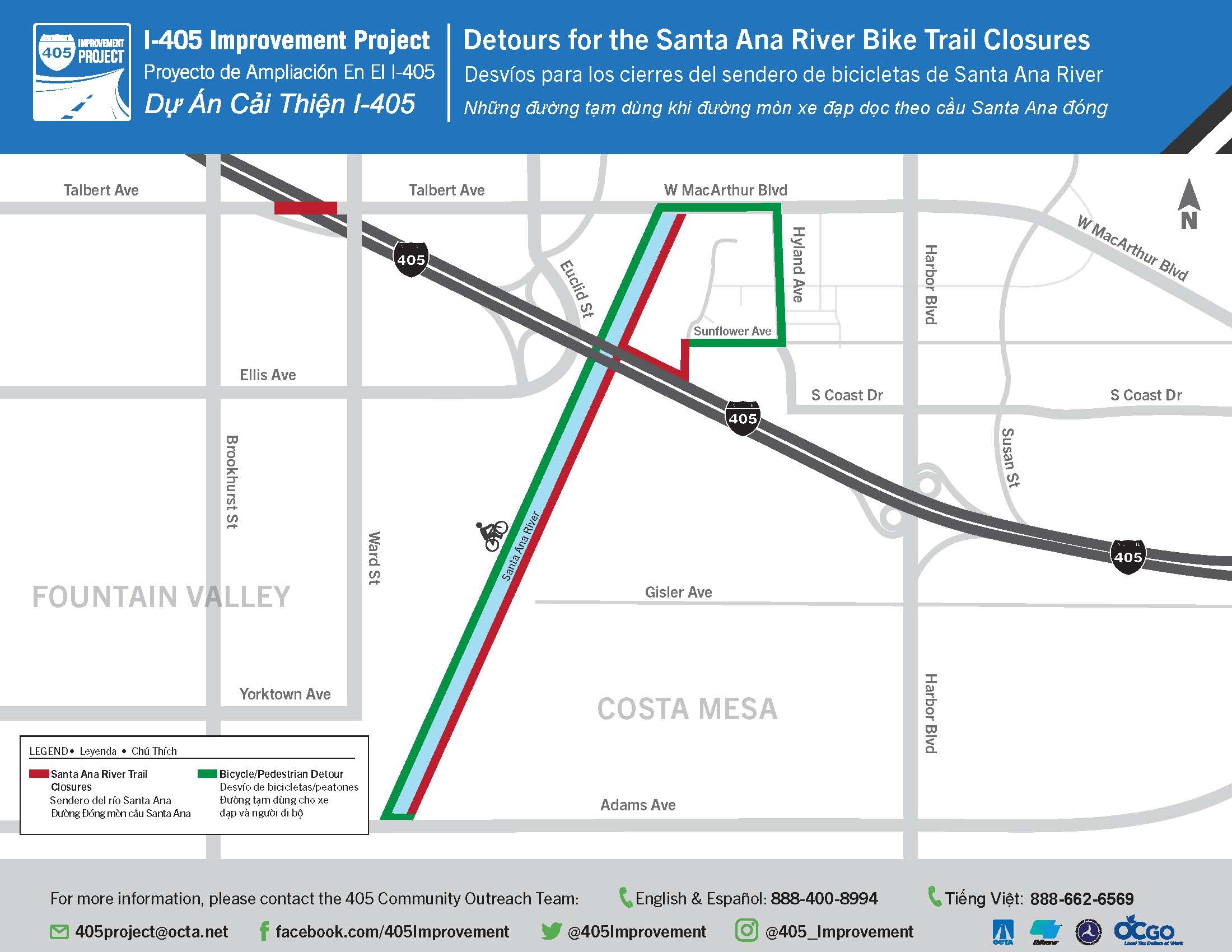 I-405 Improvement Project_Santa Ana Bike Trail Detour Map 7-6-2020