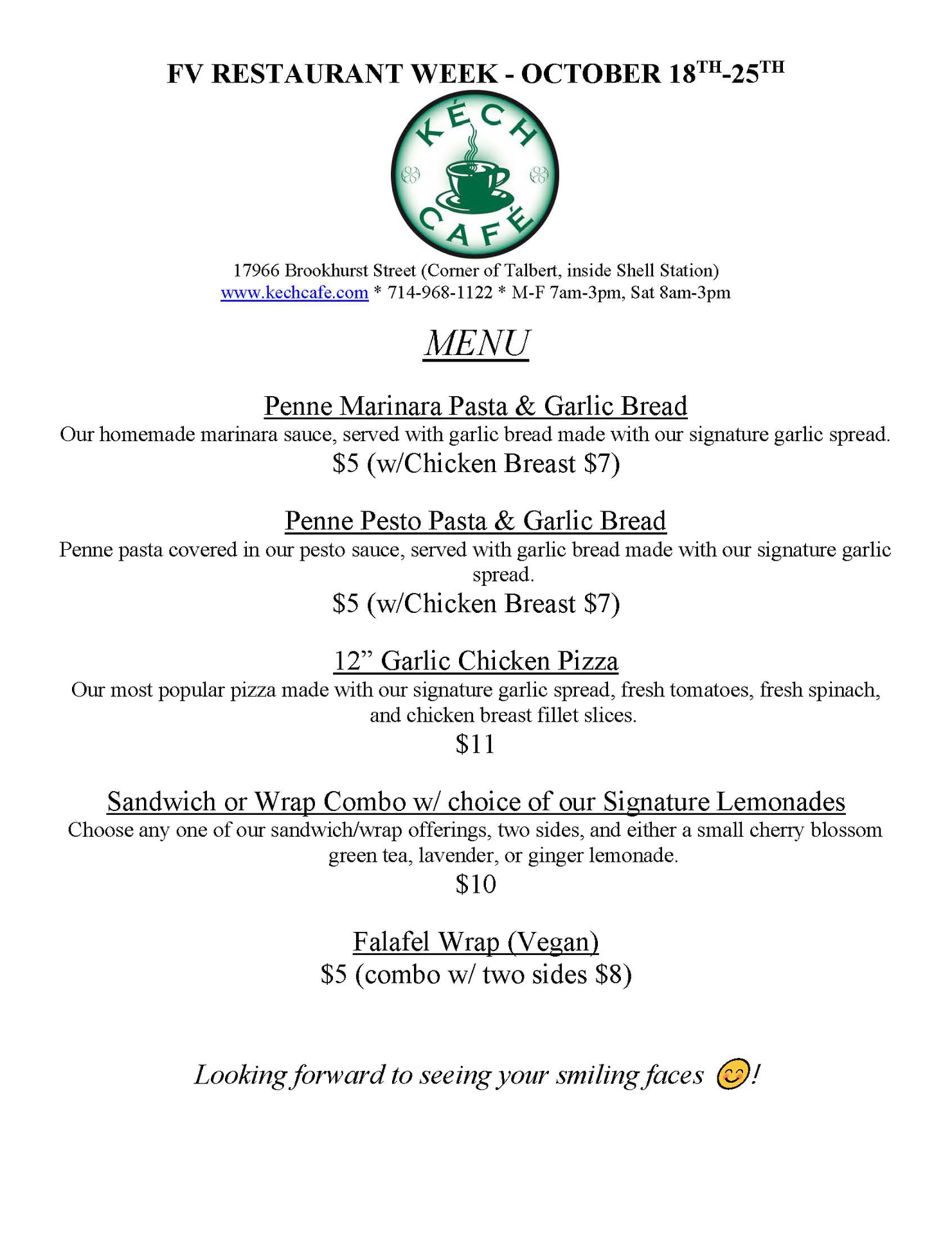 Kech Cafe Menu 10-2020