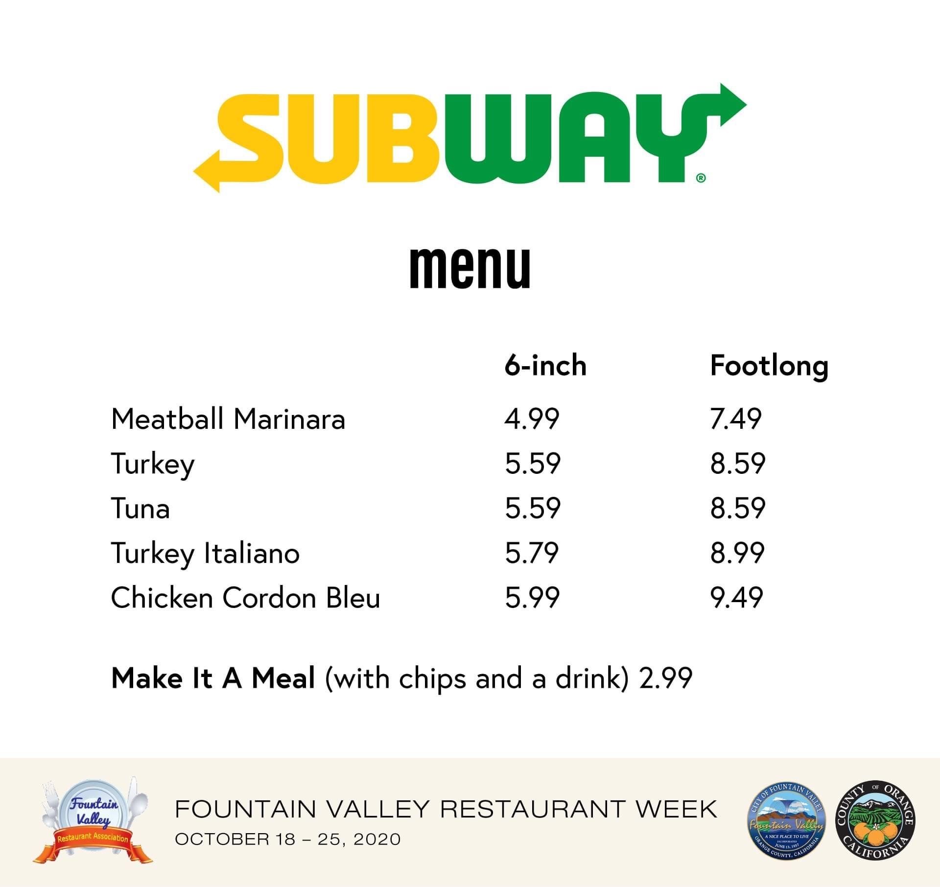 Subway menu 10-2020