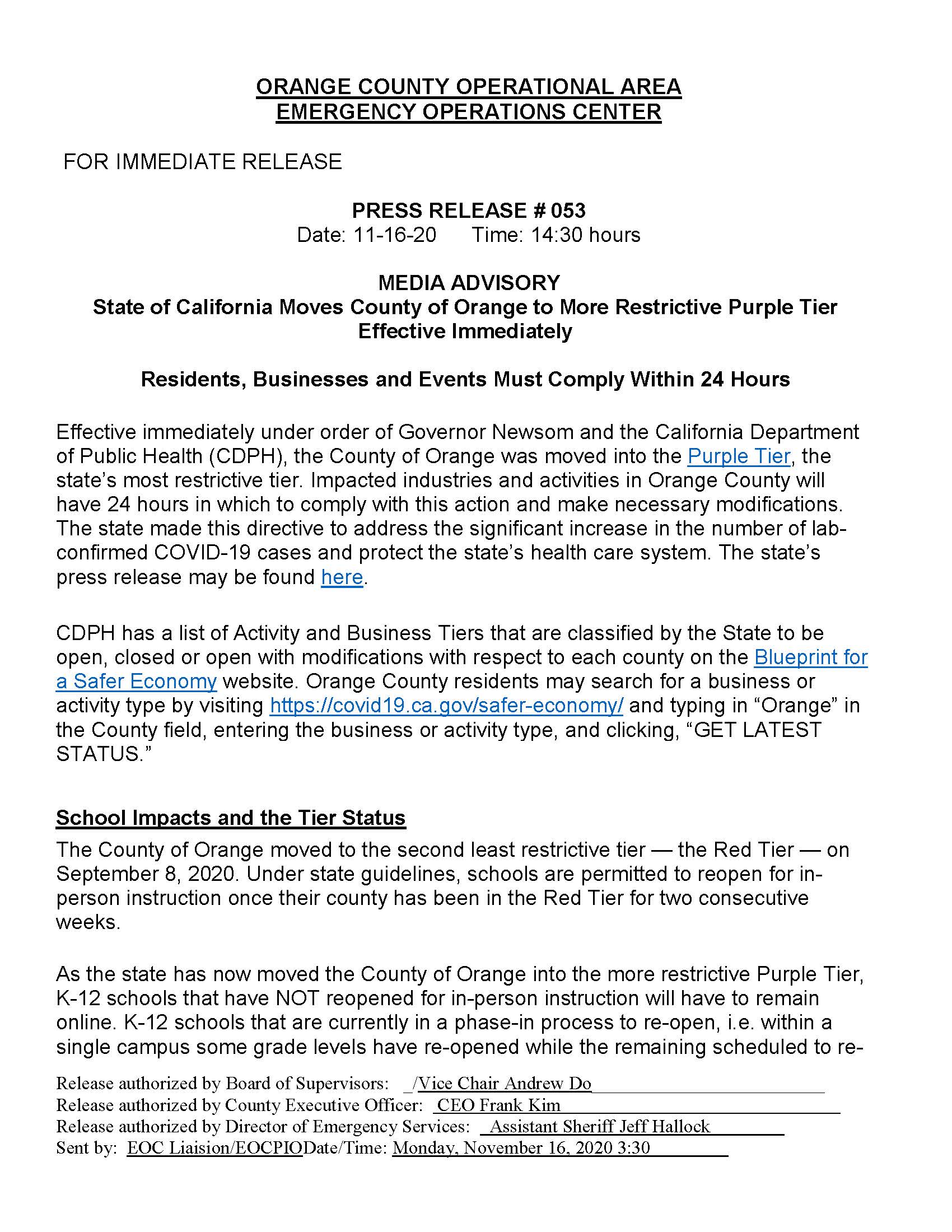 EOC Press Release 53 - State Moves County of Orange to Purple Tier_Page_1