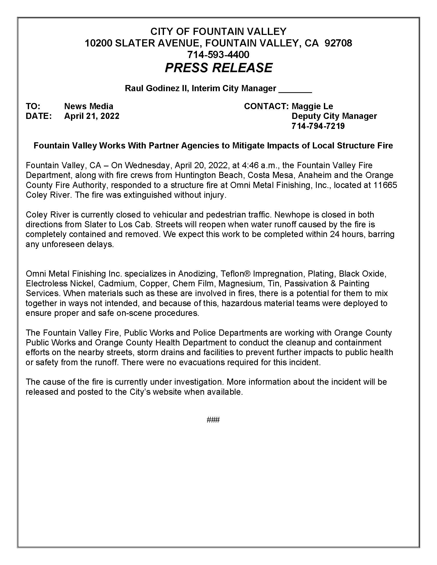 Fire incident 4-21-22