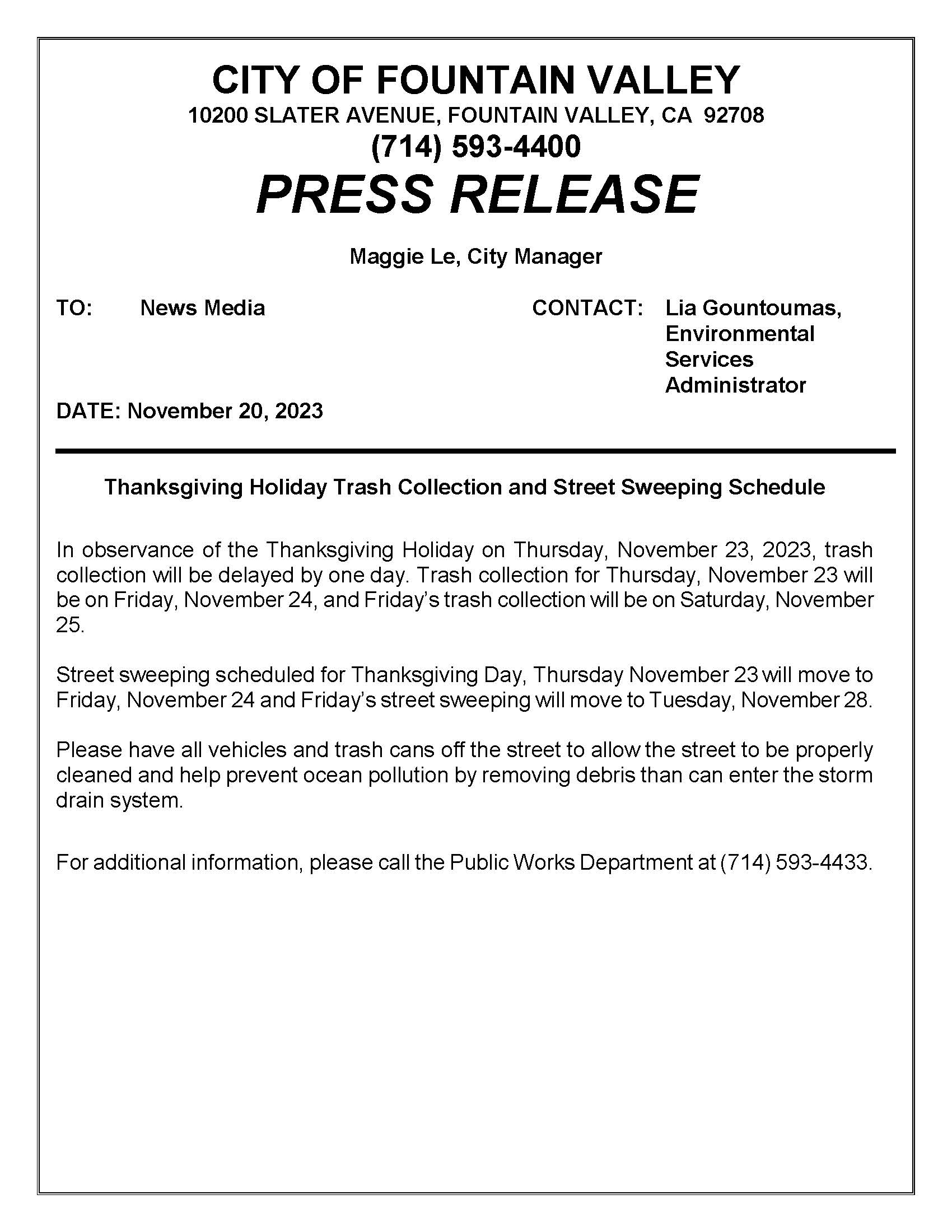 Thanksgiving  2023 trash collection