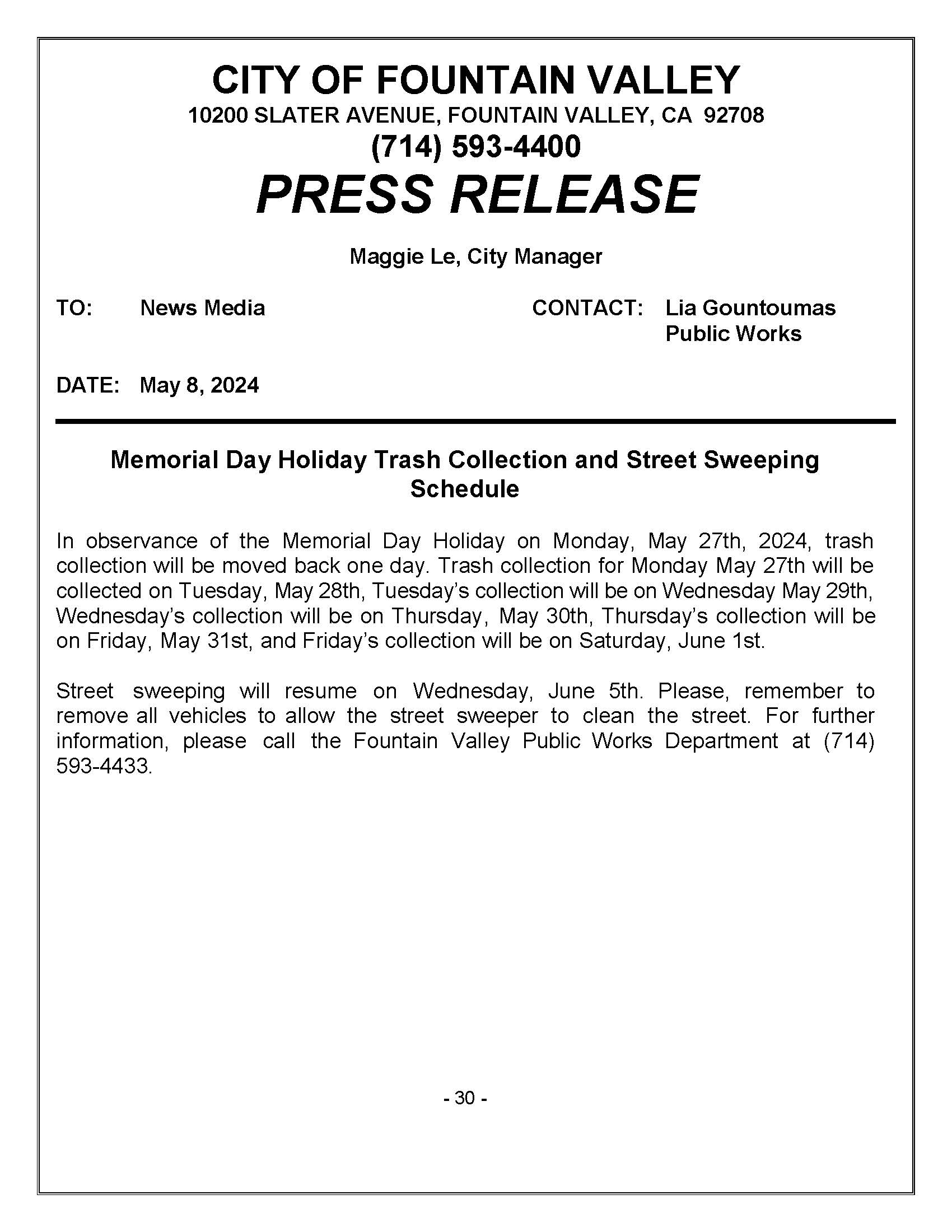 2024-05-22_Memorial Day 2024 trash collection  street sweeping schedule